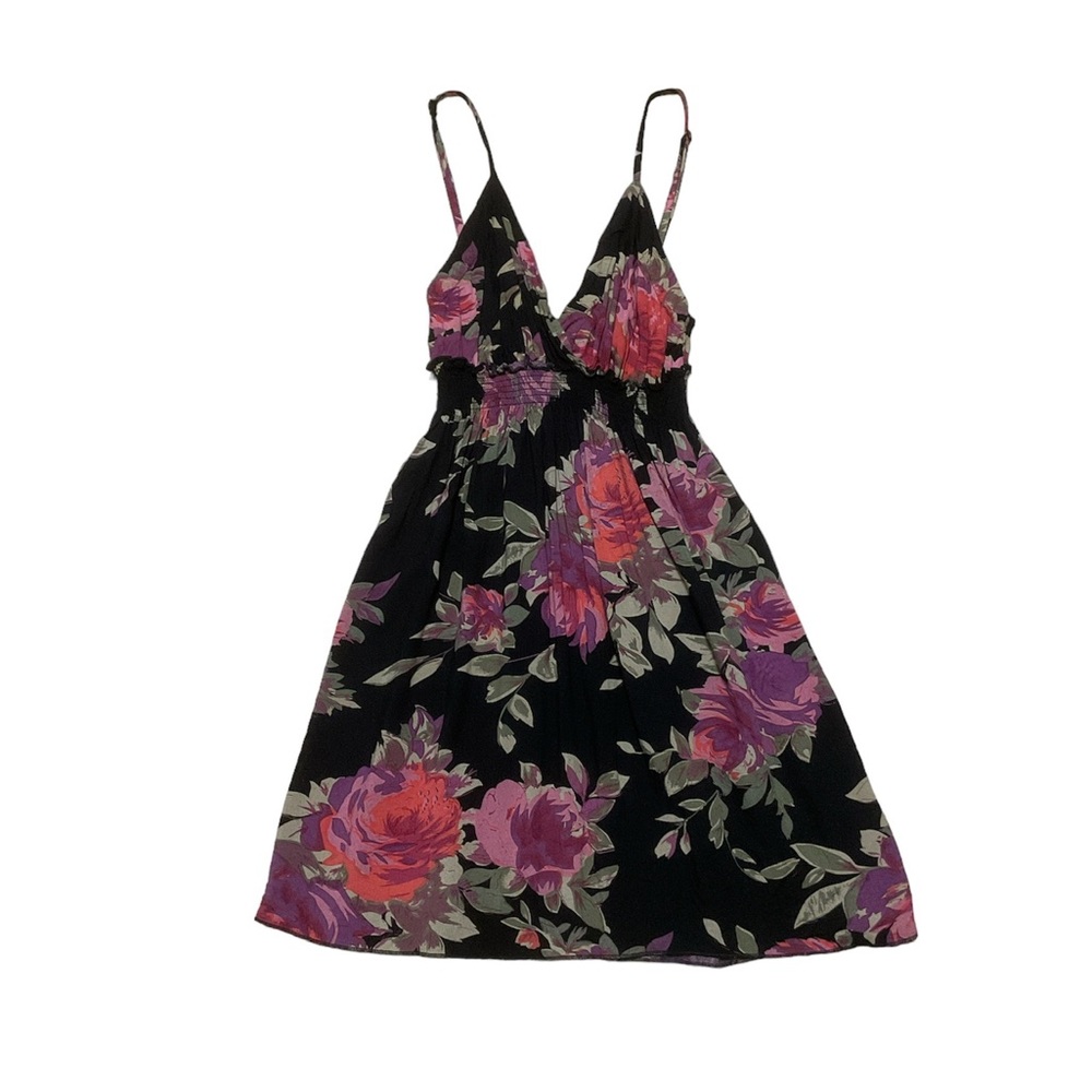 Prototype Mini Dress Women’s M Black Floral Deep V Neck Spaghetti Strap Casual